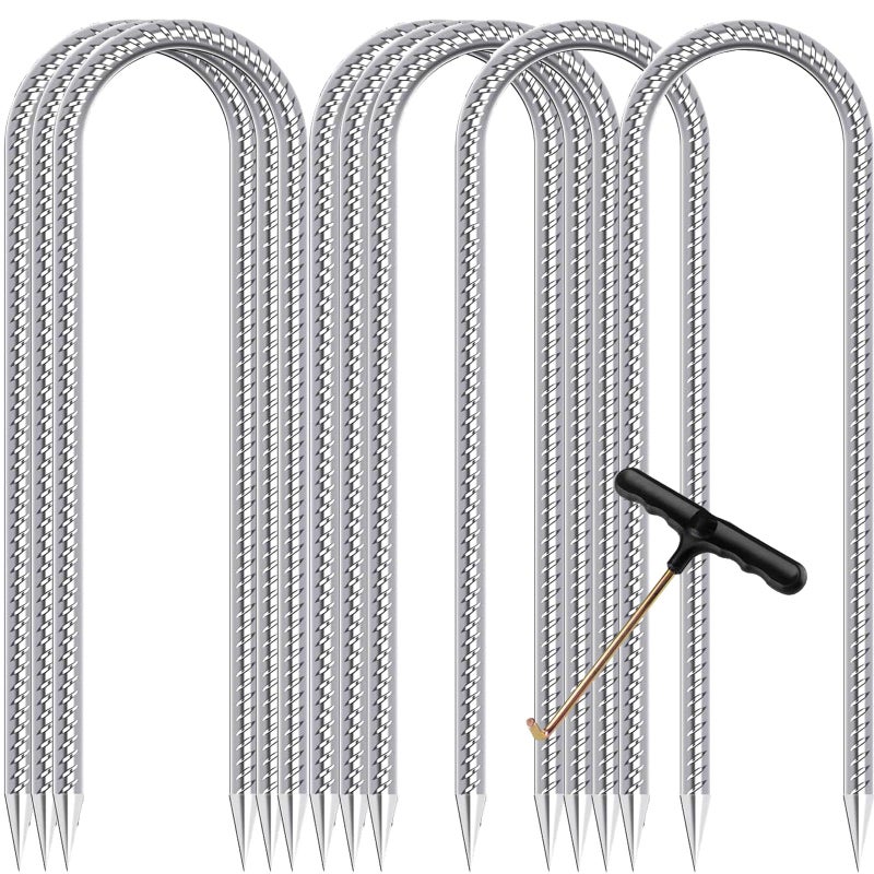 synoratory Trampoline Stakes Anchors High Wind Heavy Duty 12inch Trampoline Anchor Kit U Type Sharp Ends Safety Ground Anchor Galvanized Steel for Soccer Goals, Camping Tents (8Pcs, Silver) - Image 1